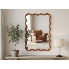 Yellowish Brown 20x30 Wavy Rectangle Solid Wood Frame Decorative Mirror,For Bedroom, Bathroom, Living Room, Entryway (Option: YellowishBrown)