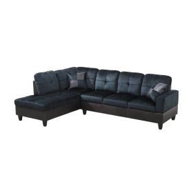 Pickup Only--Dark Blue And Brown Color Lint And PVC 3-Piece Couch Living Room Sofa Set (Option: F112A2PCS  C.S)