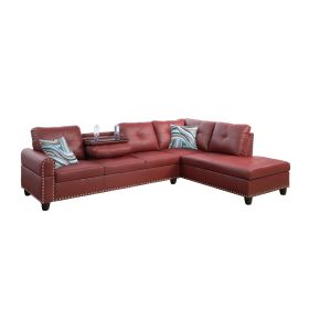 Only Self Pickup--Red Faux Leather Synthetic Leather 3-Piece Sofa Set (Option: F09915B  2PCS  S.C)