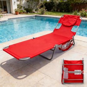 Foldable And Adjustable Lounge Chair, Portable Beach Chair, Equipped With Backpack Straps And Side Pockets (Option: Red)