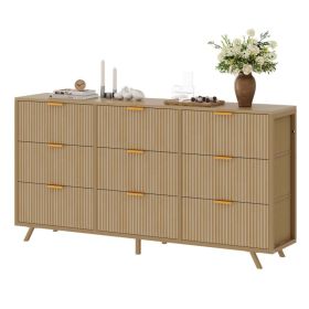 9 Drawer Fluted Wide Dresser, Bedroom Storage Chest For Closet And Living Room (Option: Wood color)