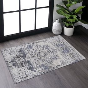 PAYAS  2X3 Cream  Blue  Medallion Doormat Rug (Option: Cream Blue)