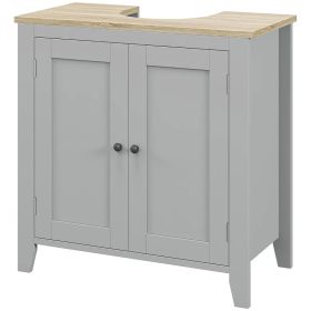 Kleankin Bathroom Vanities, Pedestal Sink Cabinet With U-Shaped Cut-out And Adjustable Shelf, Gray (Option: Gray)