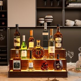 LED Lighted Liquor Bottle Display Shelf, 24 Inch Bar Display Shelf, DIY Illuminated Bottle Shelf With App & Remote Control, 3 Step Freestanding H (Option: Walnut)