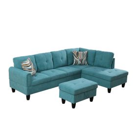 Only Self Pickup--Teal Blue Fluffy Fabric 3-Piece Living Room Sofa (Option: F09703B   3PCS  C.S.O)