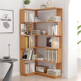 90cm 35.43 Extended Size 5-Tier Freestanding L-Shaped Corner Bookshelf For Living Room,Bedroom,home Office Wooden Bookcase With Anti-drop Panel A (Option: Dark Oak)