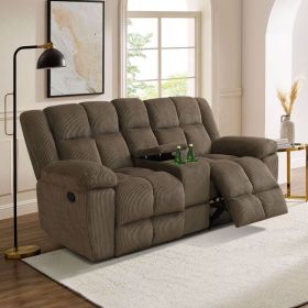 Pickup Only--Brown Stripe Fabric Living Room Recliner Intelligent 3-Piece Sofa Set (Option: L)
