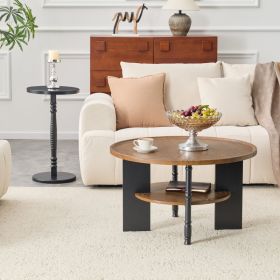 2-Piece Round Coffee Table & Side Table Set, PVC Vacuum Forming, 31.5 Coffee Table With Storage & 15 Side Table, Single Package, Ideal For Living (Option: Black  Walnut)