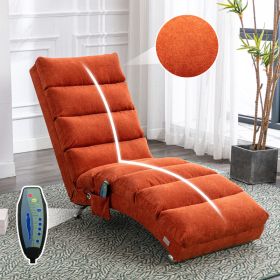 COOLMORE Luxury Upholstered Chaise Lounge Chair With Vibration For Relaxation, Modern Fixed Back Fabric Leisure Recliner Sofa For Living Room Bed (Option: Orange)