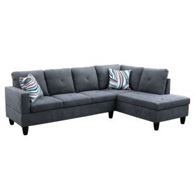 Pickup Only--Dark Grey Flannelette 3-Piece Living Room Sofa Set (Option: 2PCS  SC)