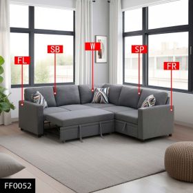 Pickup Only -Dark Grey Sackcloth 4-Piece Living Room Sofa Bed (Option: FF0052.4PCS .FL.FR.SP.SB.W)