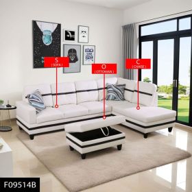 Pickup Only---White And Black Semi PU Synthetic Leather 3-Piece Couch Living Room Sofa Set (Option: 3PCS  S.C.O)