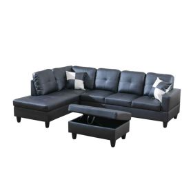 Pickup Only Black Faux Leather 3-Piece Sofa Living Room Sofa Set (Option: 3pcs)