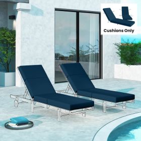 Set Of 2 Chaise Lounge Cushion, 4 Thick Outdoor Lounge Chair Cushions With Ties For Patio, Navy Blue (Option: Navy blue)