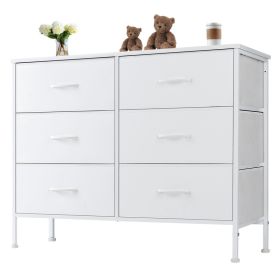 Tall Dresser Fabric Storage Tower ,Wooden Top For Kid Room, Closet, Entryway, Nursery (Option: White 6BC)