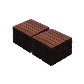 Acacia Wood Interlocking Deck Tiles Striped Pattern, 20 PCS 12inch X 12inch Square Acacia Hardwood Outdoor Flooring For Patio, Bancony, Pool Side (Option: Brown)