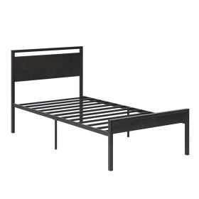 Heavy-duty Metal Platform Bed With Wooden Headboard, Capable Of Supporting 1000 Pounds, And With Storage Space Beneath The Bed. (Option: Twin black)