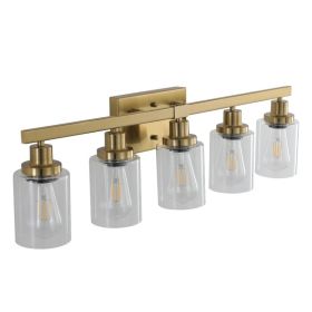 31 Golden 5-Light Vanity Light With Clear Glass Shades, Modern Iron Metal Bathroom Wall Fixture For Mirror, Ideal For Bathroom And Dressing Table (Option: Default)