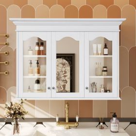 40 Medicine Cabinet With Mirror, Bathroom Storage Cabinet With Mirror Door And Shelves, Wall Mounted Bathroom Cabinet With Glass Doors (Option: White)
