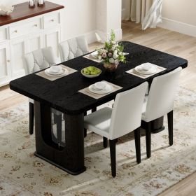 Table And Chair Set.64.5 X 35.4 Inch Stylish Black Wood Color Textured Dining Table.4-pack White PU Dining Chairs Ergonomic Buckle Backrest.Exude (Option: White  Black)
