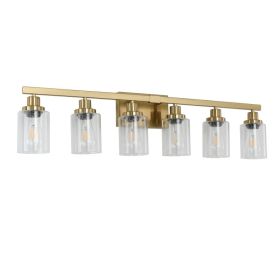 37  Golden 6-Light Vanity Light With Clear Glass Shades, Modern Iron Metal Bathroom Wall Fixture For Mirror, Ideal For Bathroom And Dressing Tabl (Option: Default)