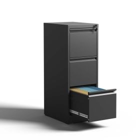 3 Drawer Metal Vertical File Cabinet With Lock Office Home Steel Vertical File Cabinet For A4 Legal Letter Size (Option: Black)