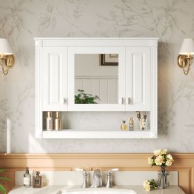 35inch Bathroom Wall Cabinet With Mirror, Wall Mounted Medicine Cabinet With Open Shelf, Mirrored Door Over Toilet Storage Cabinet, White (Option: White)