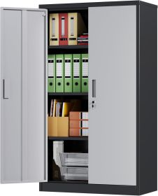 SUPEER Filing Cabinet, Metal Cabinet With 3 Height-Adjustable Shelves, Sheet Steel Powder Coating, Steel Cabinet For Tools, Garage, H 140 Cm X W 80 Cm (Option: grey)