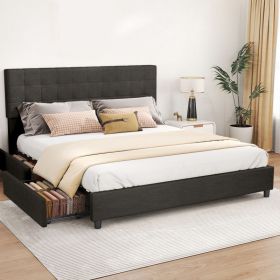 King Size Bed Frame Upholstered Vertical Channel Headboard Bed Frame With 4 Storage Drawers Wood Slats No Box Spring Needed Easy Assembly For Bed (Option: Default)
