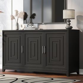 VIBE HAUS TV Stand For TVs Up To 65 Inches, Modern Entertainment Center Media Console Cabinet With 2 Spacious Storage Space, Solid Wood Legs For Livin (Option: Black)