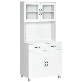 67" Buffet with Hutch, Modern Kitchen Pantry, Freestanding Storage Cabinet with Framed Glass Doors, Shelves and Drawers, White (Option: White-1010x495x215 mm)