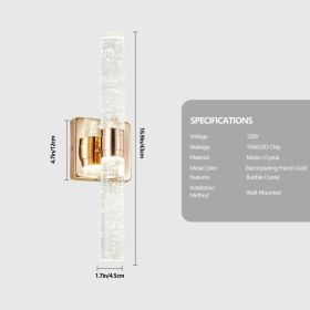 17in  H  Contemporary Crystal Wall Light, Gold Plating Finish With Bubble Crystal, 2-Light Sconce For Bathroom, Bedroom, Hallway --Modern Indoor (Option: Default)