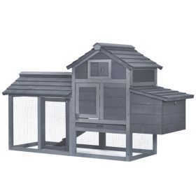 PawHut 59 Small Wooden Chicken Coop Hen House Poultry Cage For Outdoor Backyard With 2 Doors, Nesting Box And Removable Tray, Gray (Option: grey)