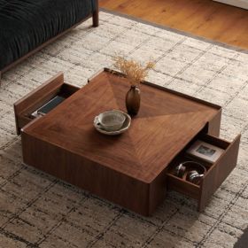 35.4-inch Coffee Table, Square Walnut Wood Design, Suitable For Living Room. Walnut Wood Material, Suitable For Bedroom, Living Room And Office (Option: 35.4inch)