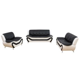 Pickup Only--Black & White Faux Leather 3-Piece Couch Living Room Sofa Set (Option: F4501C L.S)
