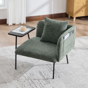 Leisure Chair, Lounge Relaxing Chair With Small Table And Back Pillow, Modern Upholstered Chairs With Metal Legs And Side Pockets , Single Sofa F (Option: Emerald)