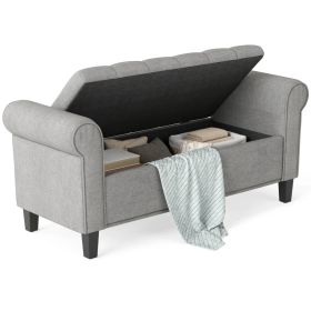 50 Inches Storage Ottoman, End Of Bed Bench With Rolled Arms, Wood Legs, Button Tufted Storage Bench, Gray (Option: Gray)