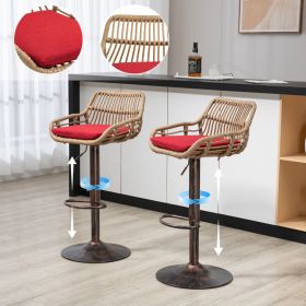 Modern Swivel Bar Stools Set Of 2 Adjustable Counter Height Chairs With Footrest For Kitchen, Dining Room  Red (Option: Red)