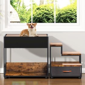 Pet Step Window Perch,Bunk Beds Window Perch For Dogs Bedside Lounge Elevated Dog Bed Multi-Level Platform With Sponge, Non-Slip Pad And Storage, (Option: Black Vintage)