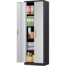 SUPEER Filing Cabinet, Metal Cabinet With 4 Height-Adjustable Shelves, Sheet Steel Powder Coating, Steel Cabinet For Tools, Garage, H 180 Cm X W (Option: grey)