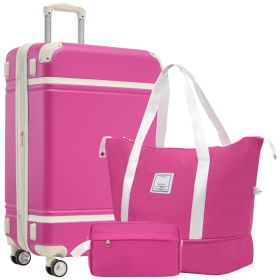 Hardshell Luggage Sets With Bags Lightweight Suitcase Double Spinner Wheels With TSA Lock ,Single Vintage Luggage 28 IN,Pink (Option: Pink)