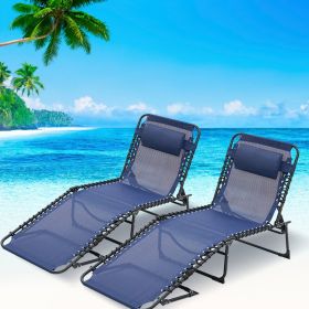 Folding Chaise Lounge Pool Chair Set Of 2,Patio Sun Tanning Chair,Outdoor Lounge Chair With 4-Position Reclining Back,Breathable Mesh Seat For Be (Option: Dark Blue)