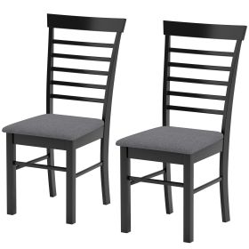 Wooden Dining Chairs Set of 2, Farmhouse Upholstered Kitchen Chairs with Rubber Wood Frame, Black and Gray (Option: Black and Gray-1035x500x265 mm)