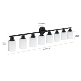 52  Modern 8-Light Vanity Bathroom Mirror Light, Frosted White Glass With Black Iron Frame, Contemporary Wall Sconce For Bedroom, Bathroom, And D (Option: Default)