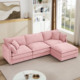 Modular Sectional Sofa, 102 Inch L Shaped Couch Set For Living Room, 3-Seater Comfy Cloud Couches With Movable Ottoman, DIY Combination, Chenille (Option: Pink)