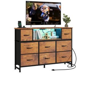 A Storage Cabinet With 8 Fabric Drawers And An Electrical Socket, And An LED TV Cabinet With USB And Type-C Interfaces (Option: Brown)