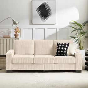 83.86 Corduroy Fabric Sofa,Modern Compressed Couch,3-Seater Sofa, Furniture For Living Room,Bedroom,office ,Beige (Option: Beige)
