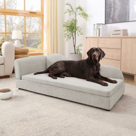 Oversized Pet Sofa For Medium Large Dogs - Modern Irregular Wave Backrest, Single Armrest, Premium Breathable Linen Fabric, Soft Cushion & Low Pl (Option: Beige)