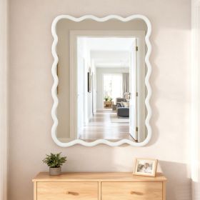 White 30 X40  Wavy Rectangle Solid Wood Frame Decorative Mirror,For Bedroom, Bathroom, Living Room, Entryway (Option: White)