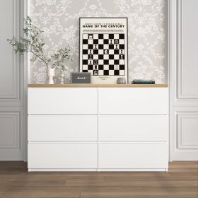 6 Drawer Storage Cabinet ,Dresser, Wood Storage Tower Clothes Organizer, Wide Chest Of 6 Drawers, Large Storage Space For Bedroom, Hallway, Entry (Option: White  Wood)